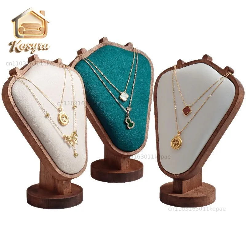 Cross-border light luxury flannel model necklace walnut jewelry display portrait neck jewelry rack display