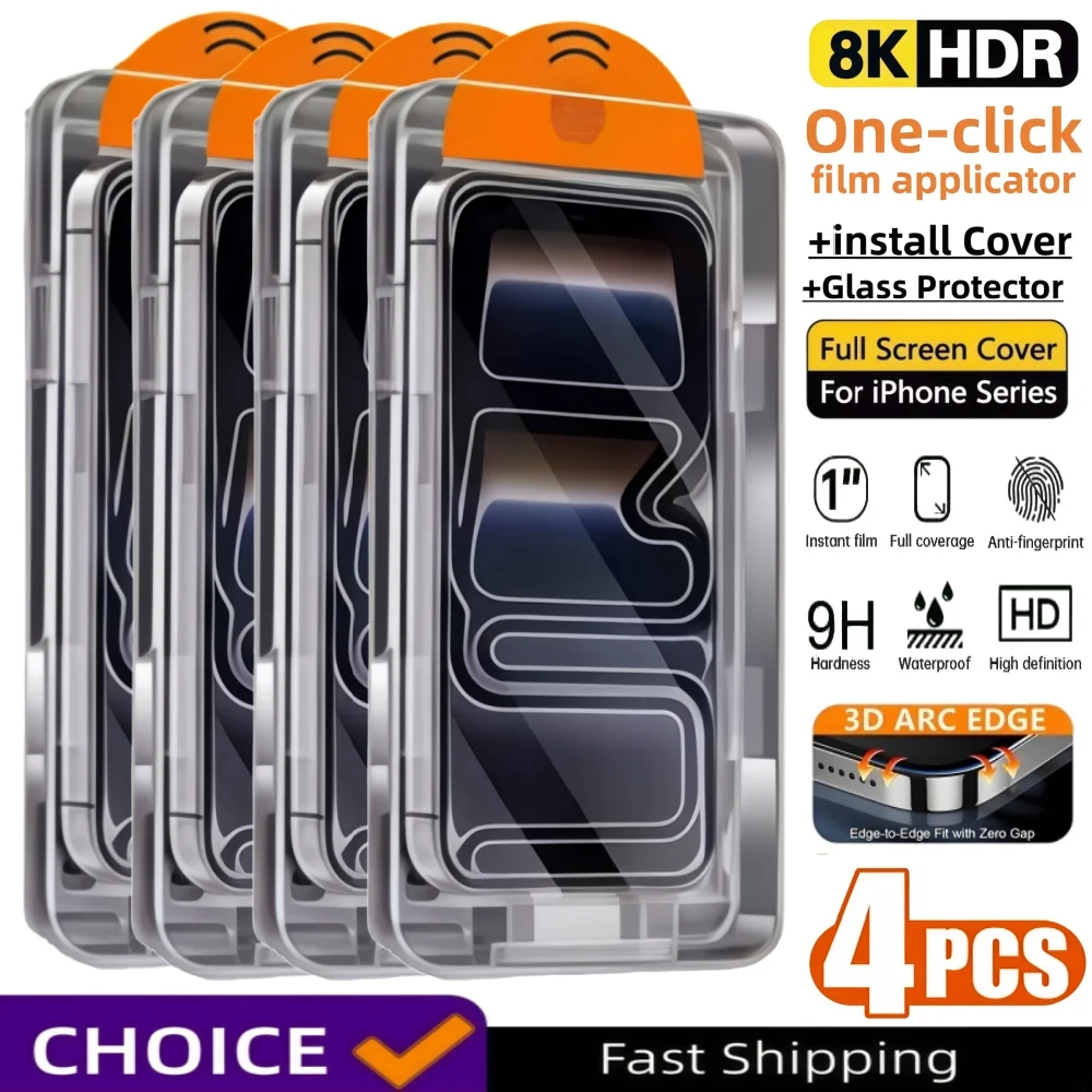 

4PCS Oleophobic Coating Dust Free Easy Installation Screen Protector Film For iPhone17 16 15 14 13 12 11 Pro Max Mini XR X Plus