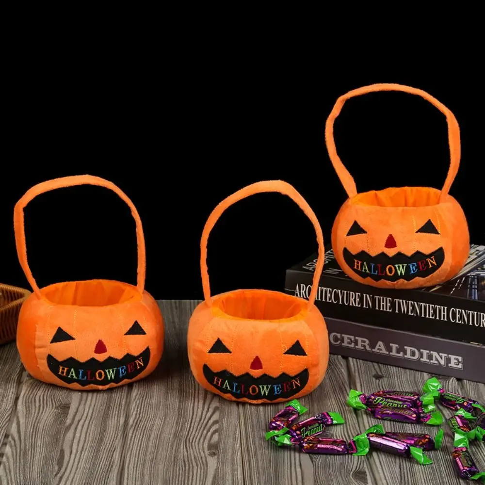 Kawaii Cloth Halloween Candy Bag Gifts Pouch Plush Pumpkin Candy Bucket Handbag Trick or Treat Stuffed Cotton Tote Bags Gift