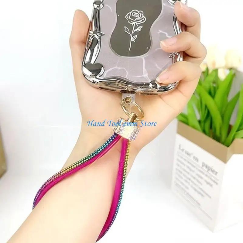 

H37F Elegant Rhinestones Phone Wrist Strap Short Anti Loss Design Cellphone Lanyard