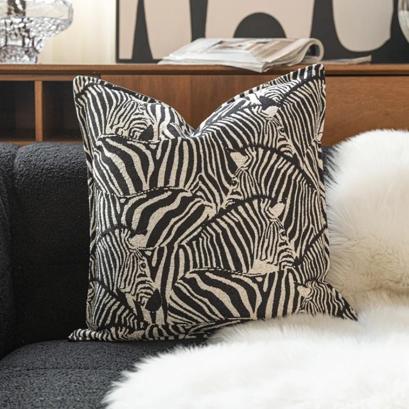 White Black Zebra Pillows Retro Cushion Case Luxury Chenille Decorative Pillow Cover For Sofa Chair Living Room Home Decorations