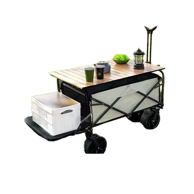 Outdoor folding stainless steel stall with trailer camping cart hand-pulled shopping cart large capacity storage truck