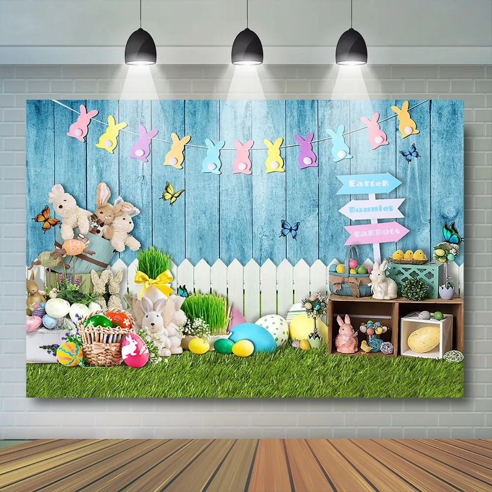 봄 부활절 사진 배경 어린이 아기 생일 파티 소품 토끼 계란 꽃 초원 Decors 어린이 초상화 배경