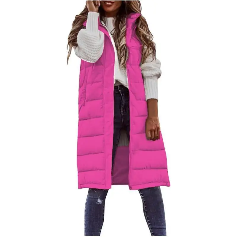 Women's Winter Quilted Vest Padded Hooded Zip up Warm Fashionable Inner Wear Regular Length Other Material 100%