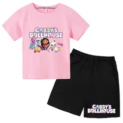 Gabby's Cartton Print Girls Summer Cute Breathable Tees+Shorts 2pcs Sports Suits 2-13 Years Kids Outfits Sets Children Clothes