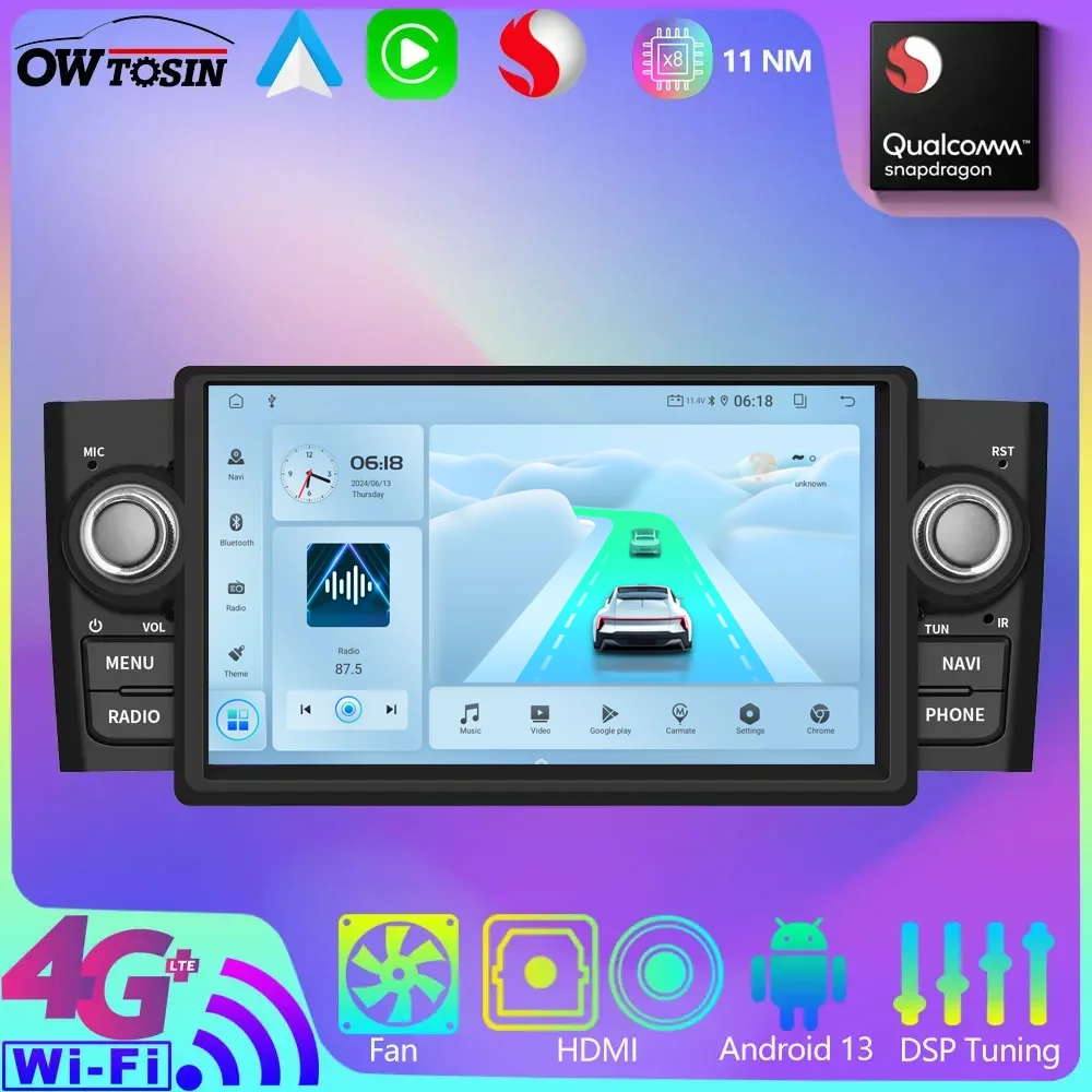 Owtosin 8G+256G Android 13 Car GPS Radio Touch Screen Stereo Player For Fiat Grande Punto Linea 2005-2012 Bluetooth Auto CarPlay