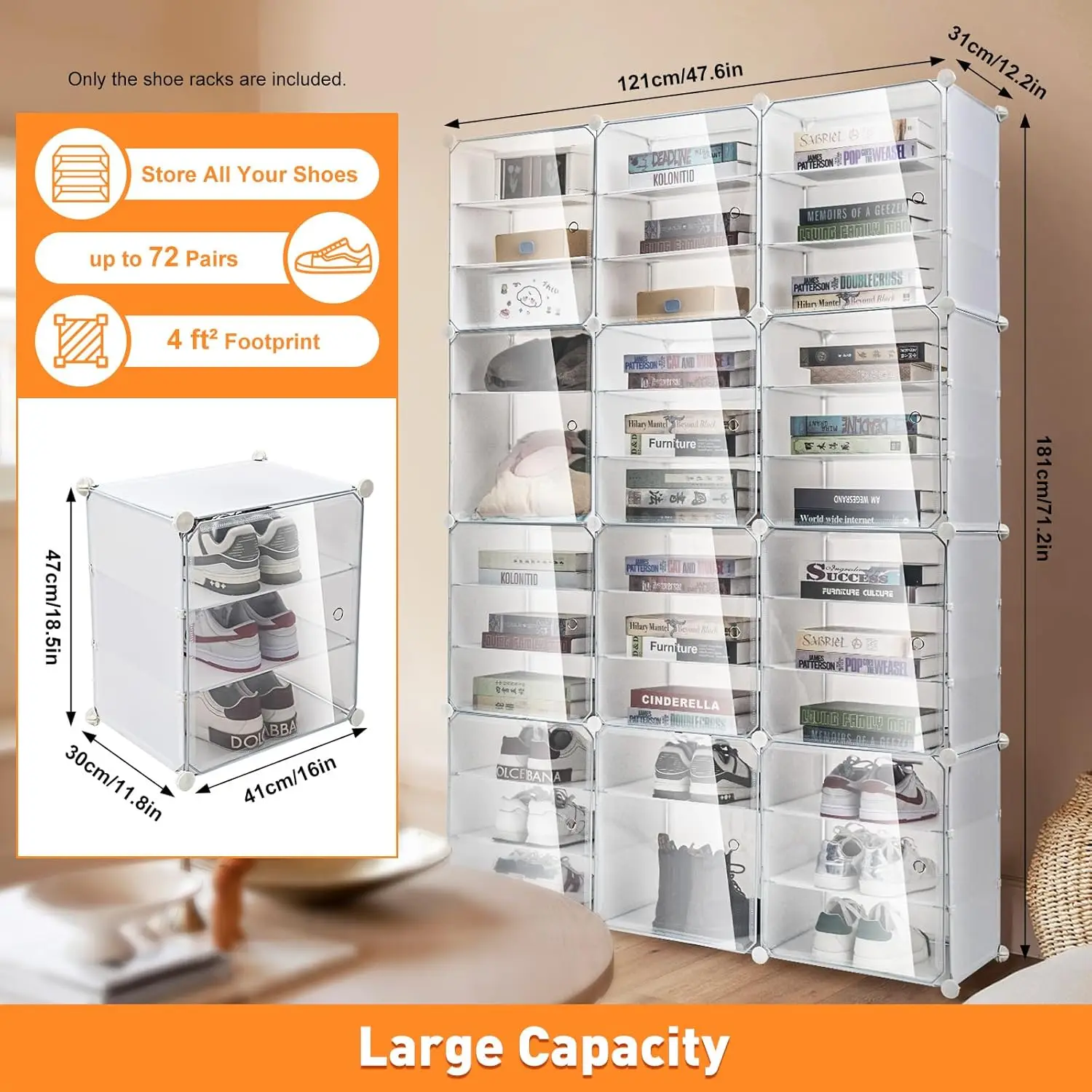 

3 * 12 Tiers Shoe Storage Box, Space Saving Foldable Stackable Shoes organizer Home Shoes Cabinet Fits 72 Pairs Shoes