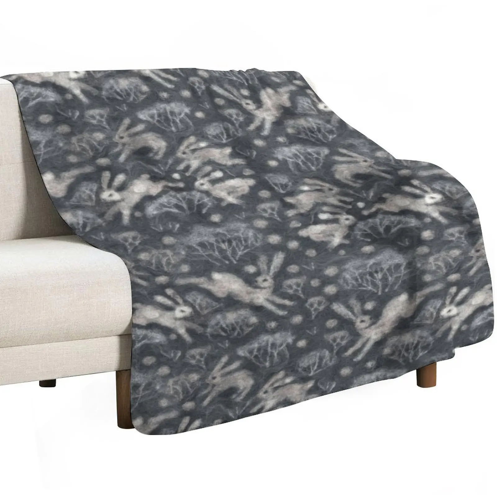 Hares Field, Winter Snow Field Bunnies Rabbits Pattern Grey Throw Blanket Cute Luxury Thicken Luxury Hairys Blankets