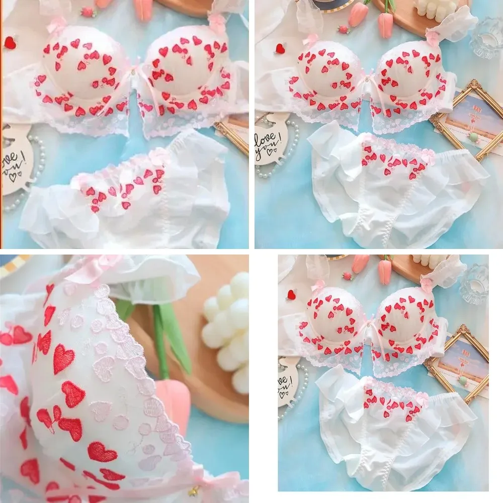 

Japanese Kawaii Lolita Bra & Panty Set, White Embroidered Romantic Lingerie Set, Sweet and Cute