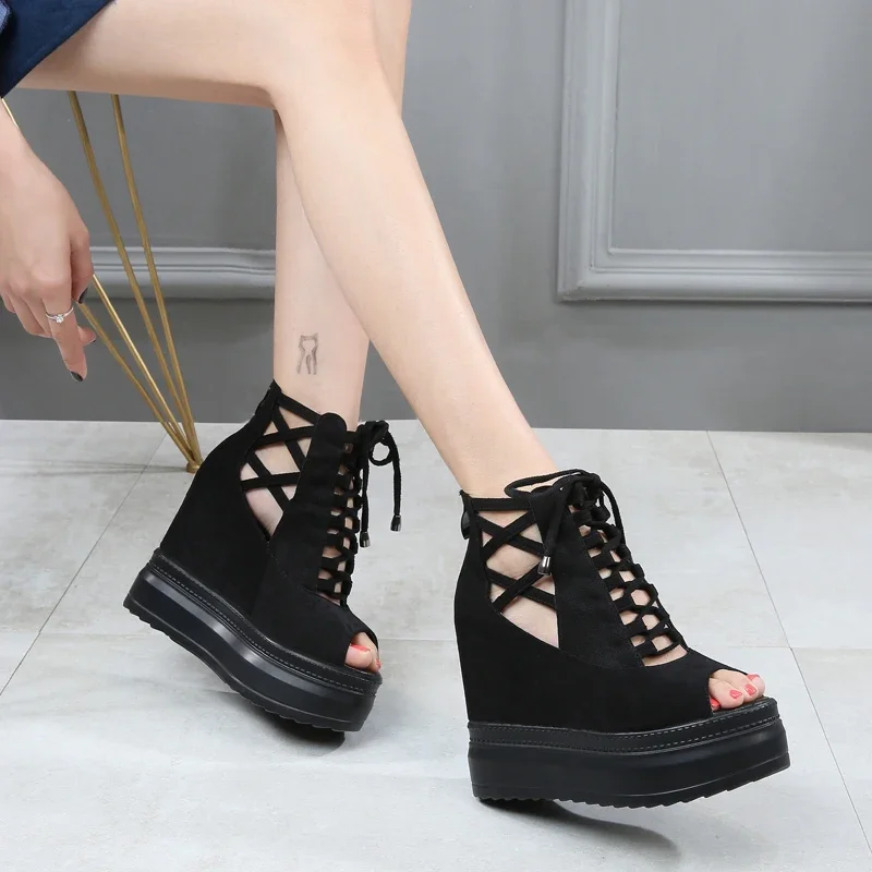 

Roman style women's shoes 2019 increased wedge with platform sandals ladies Fashion high-heeled platform fish mouth cooler boots