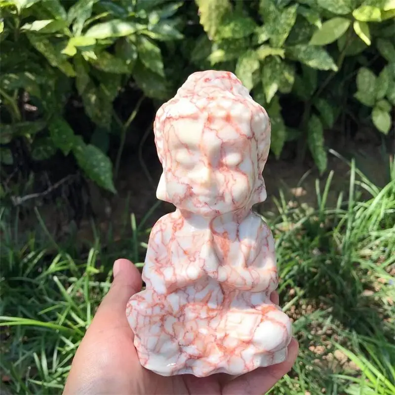 15CM Natural Red Network Stone Buddha Carving Crystal Healing Fengshui Fashion For Home Decoration Lucky Gift 1pcs