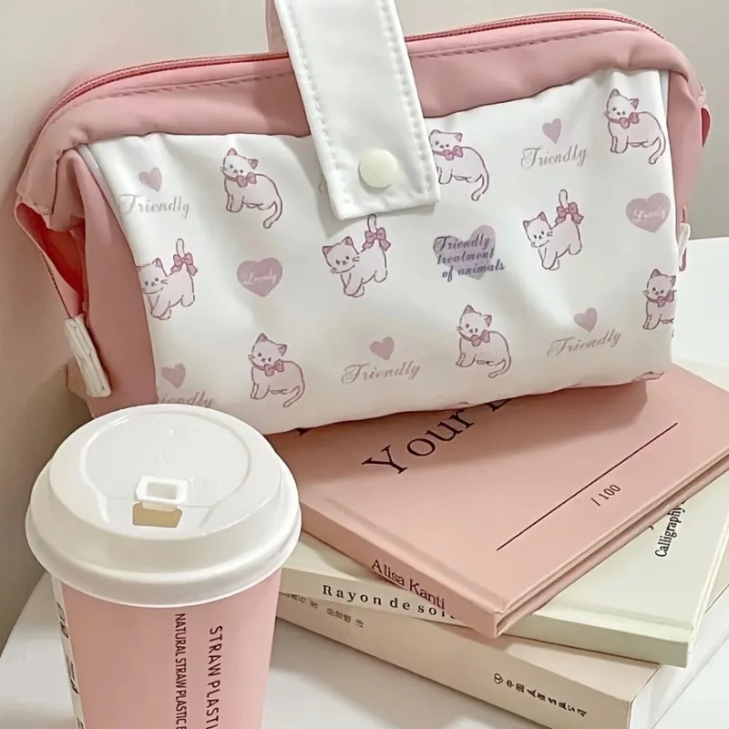 かわいい漫画の女の子のための鉛筆ケース、カワイイ動物子猫子犬文房具オーガナイザー、大容量ペンバッグ、学用品、1個