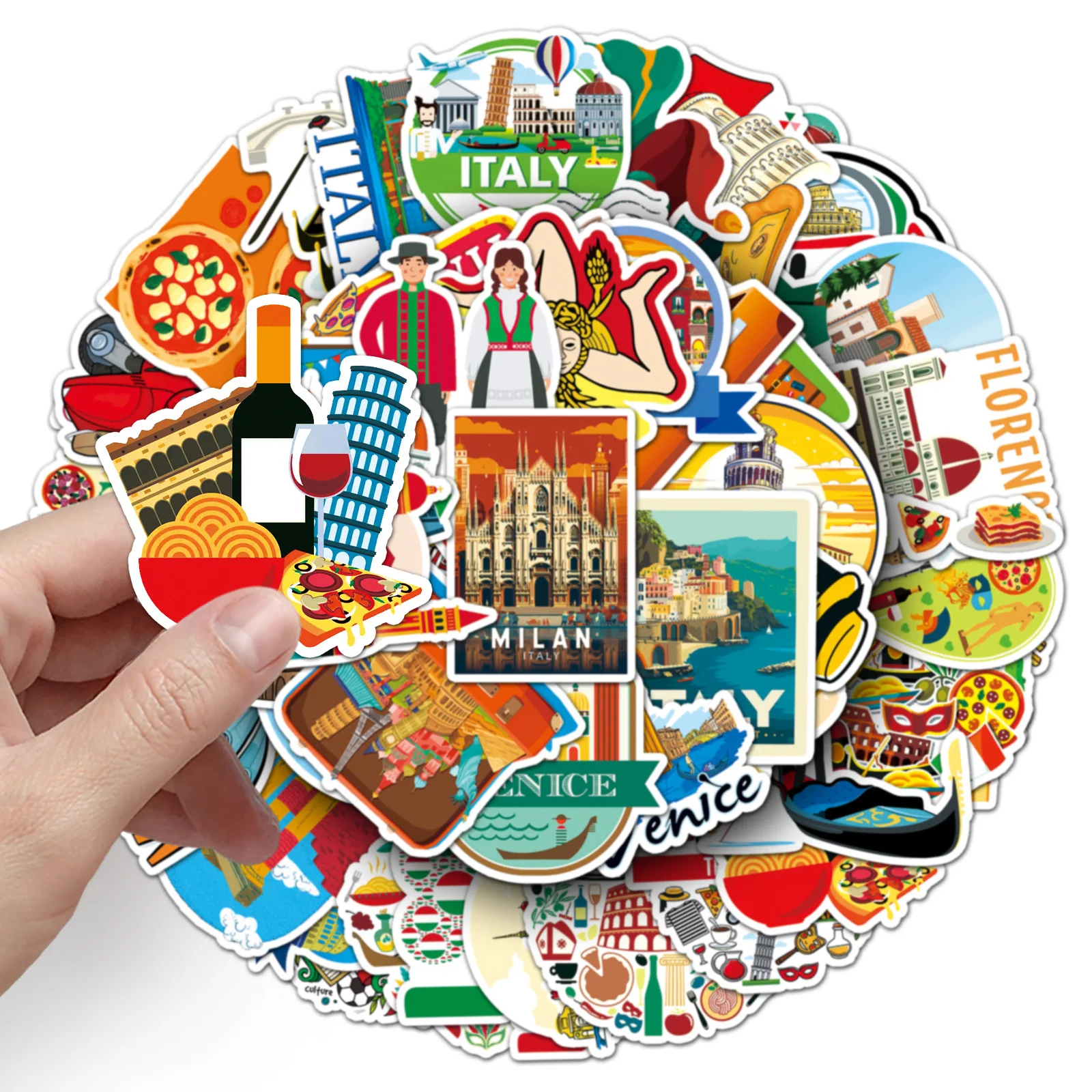 

50PCS Italy Landscape Doodle Cartoon Outdoor Travel Stickers Creative DIY Decoration Pencil Box Notebook Water Cup Decals