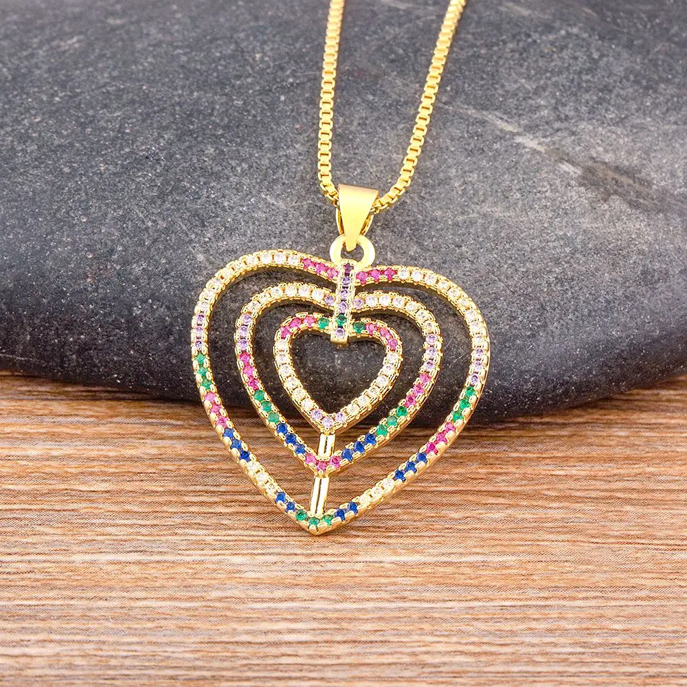 Nidin Romantic Simple Heart-shaped Necklaces Exquisite Crystal Zircon Pendant Gold Plated Clavicle Chain Wedding Jewelry Gift