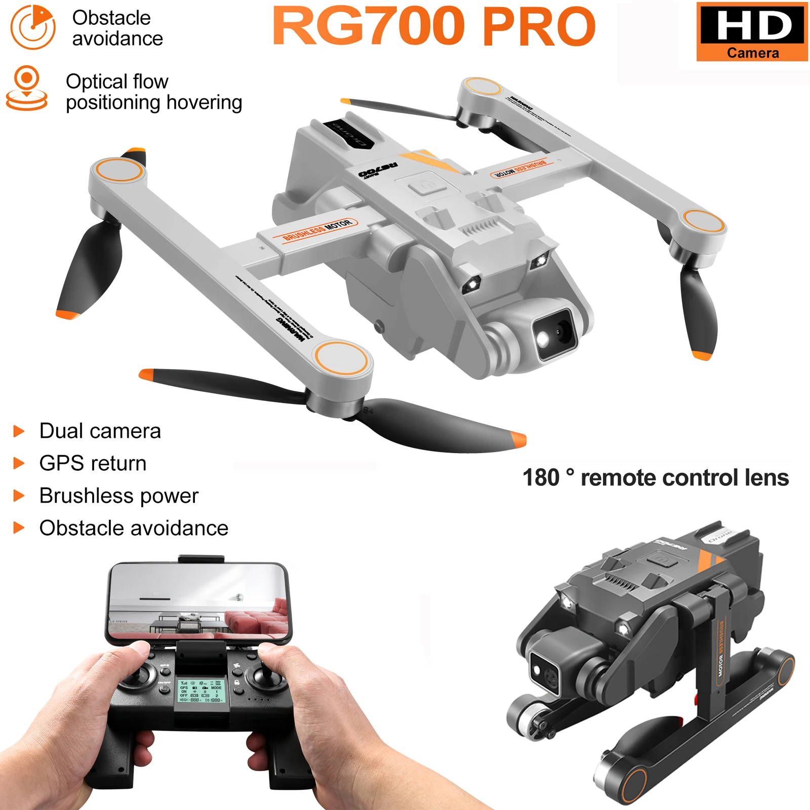 

Новый RG700 PRO Дрон 5G WIFI 720P HD Двойная камера для предотвращения препятствий Бесщеточный GPS Возврат Автоматический оптический поток RC Квадрокоптер Игрушка