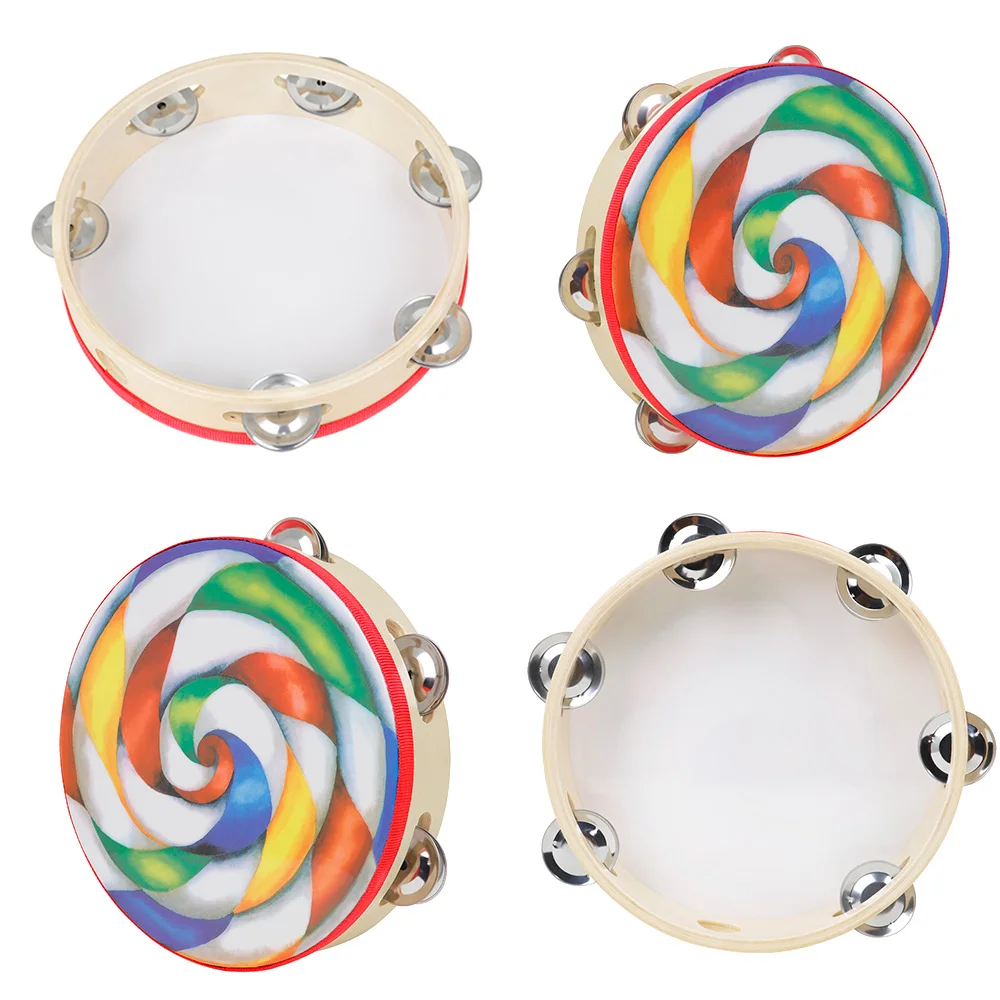 SLADE 8-Inch Tambourine Single Row Hand Tambourine Lollipop Pattern Colorful Drum Musical Toys Orff Percussion Instruments