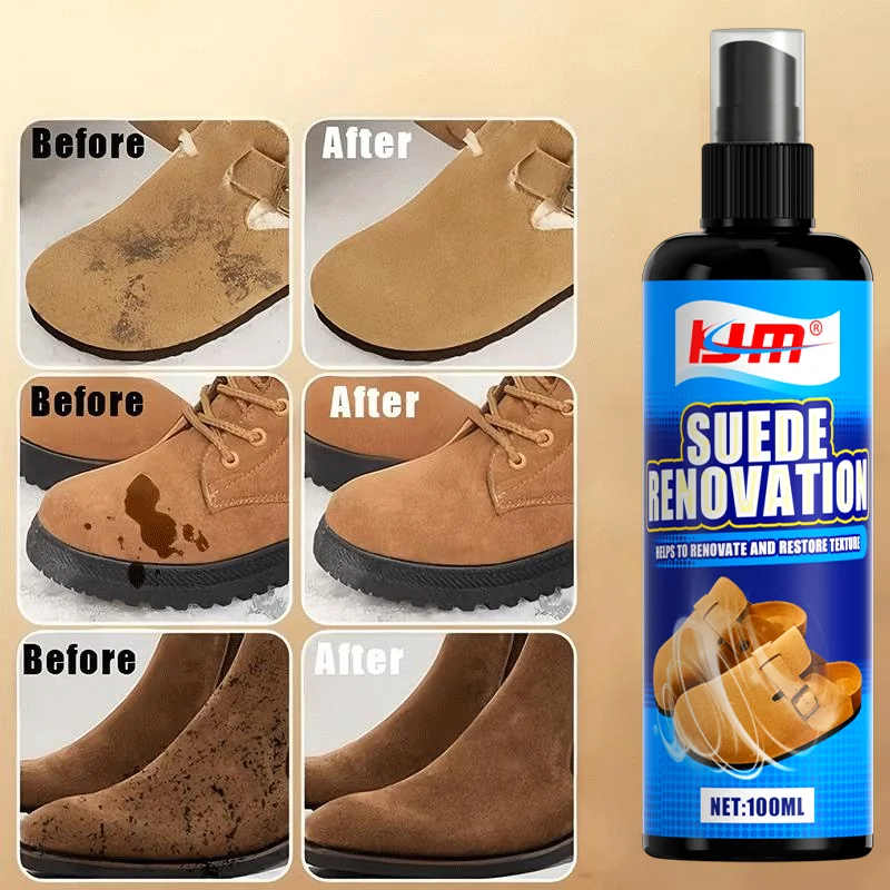KJM 100ml Suede Renovation Spray Instant Stain Remover And Restorer for Nubuck Shoes Boots Sneakers Loafers And Suede Bags