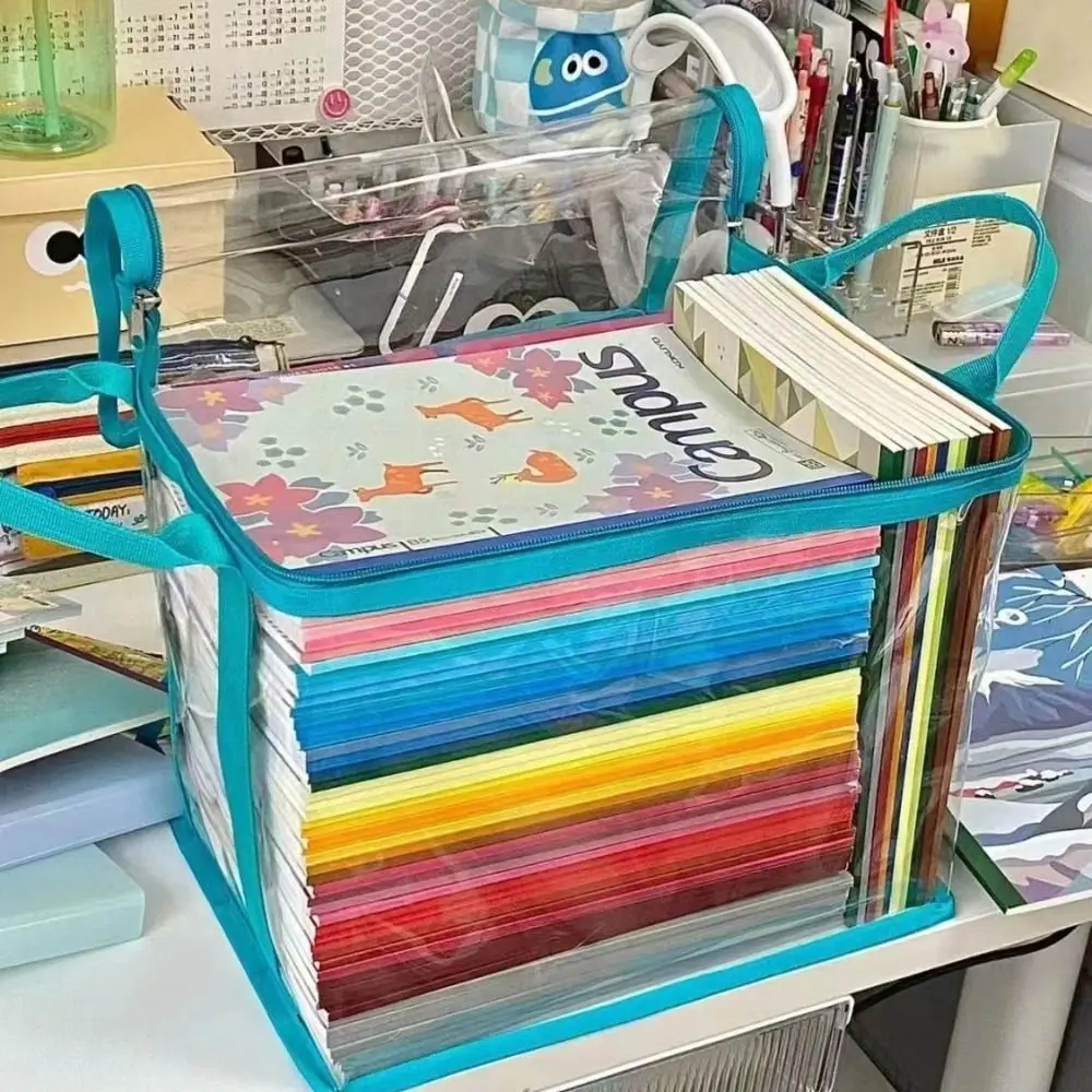 Oversize Book Storage Bag Handle Organizer Waterproof Storage Container Transparent Collection Collapsible Handbag Stationery