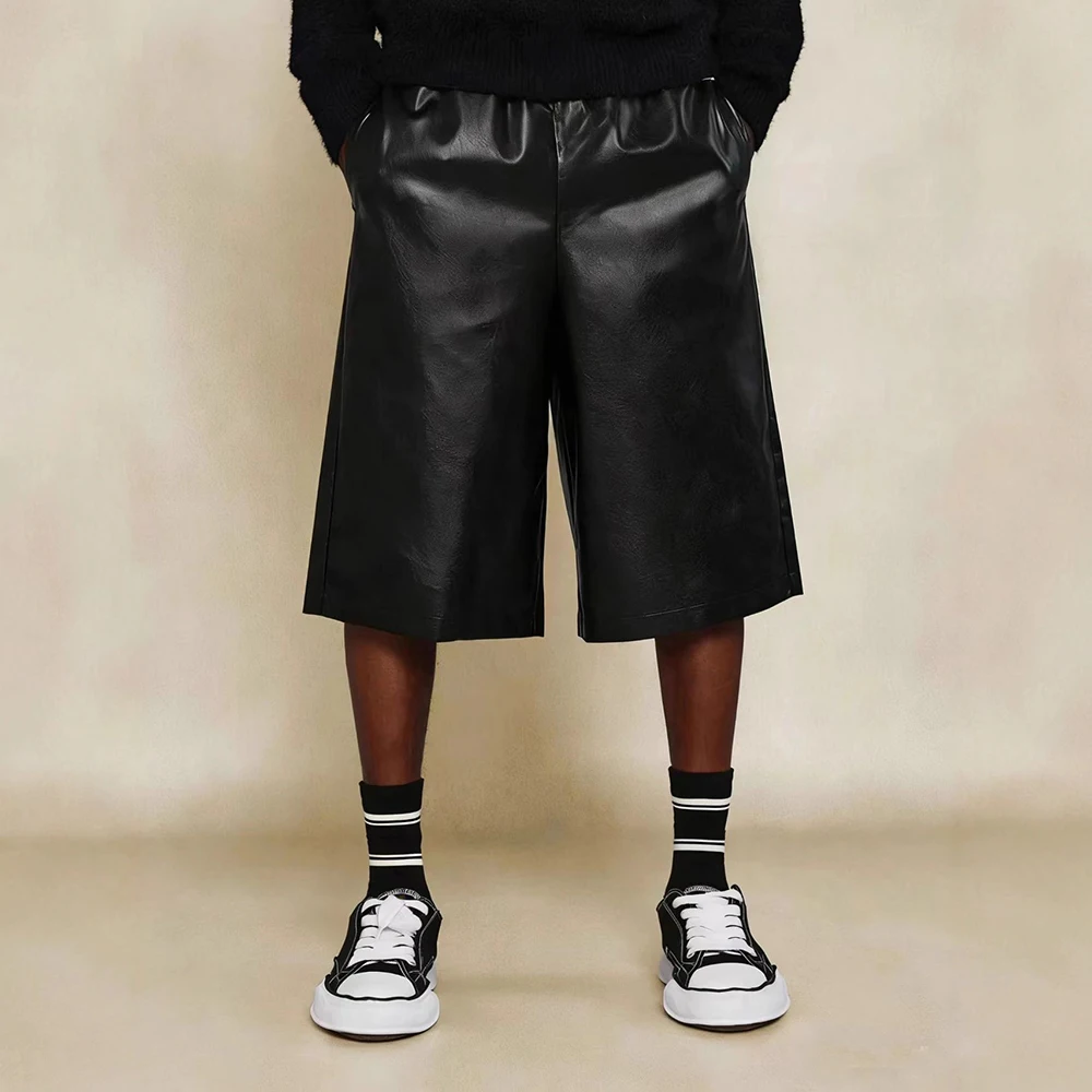 

Mens Dark Nightclub Hip Hop Plain Pu Leather Shorts Summer Fashion Daily Outdoor Versatile Casual Shorts Men'S Clothing 2026 New
