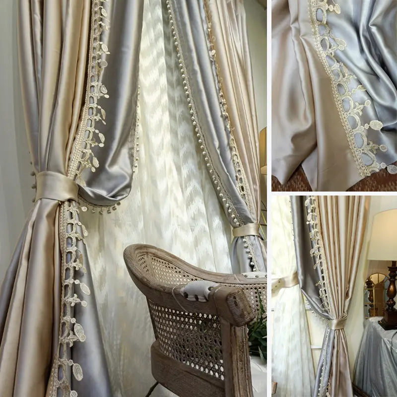 Custom Size Light Luxury European F French Curtains Living Room Bedroom Bay Window Retro Baroque American High Precision Satin