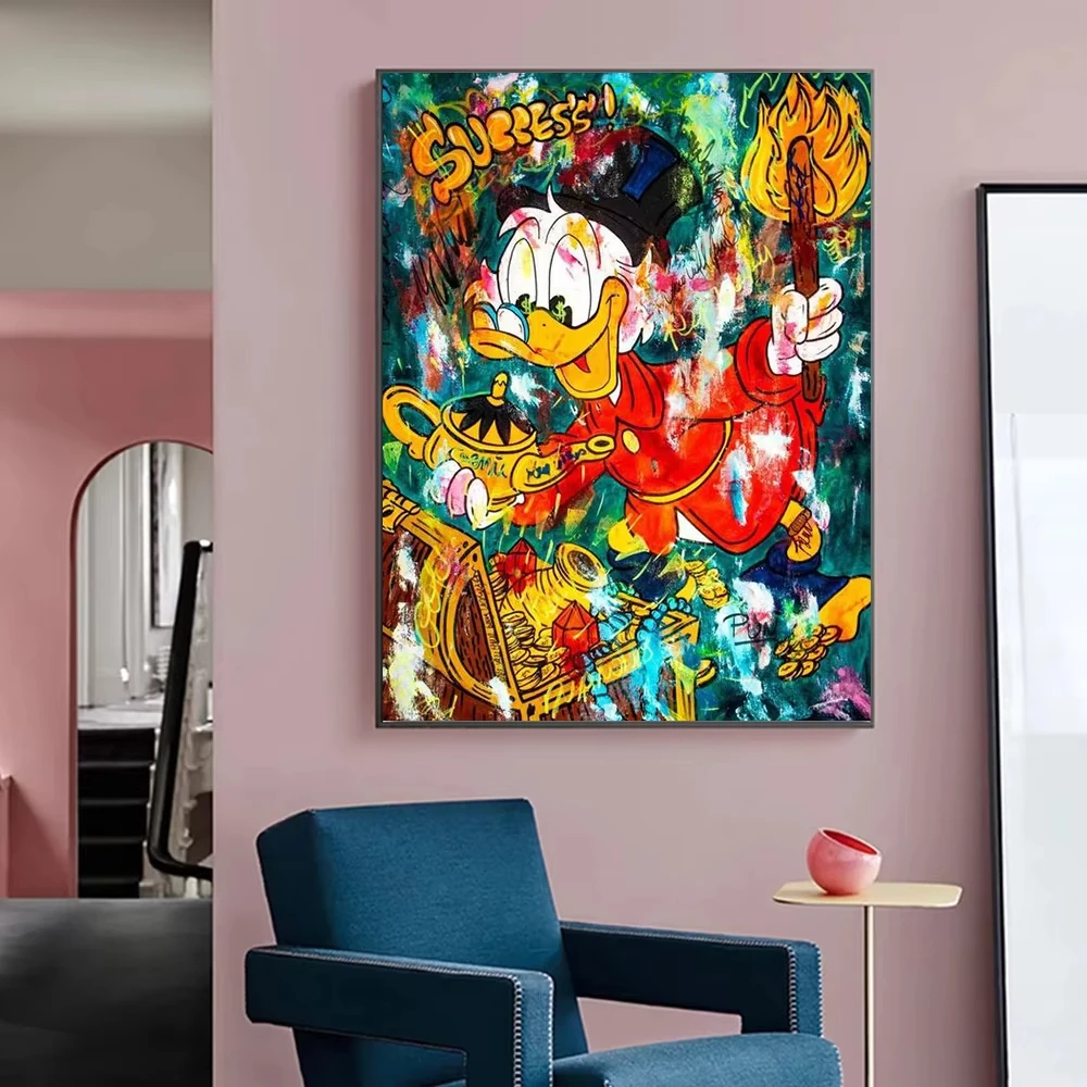 ديزني دونالد داك قماش الفن اللوحة البخيل ماكدوك المال الكرتون الكتابة على الجدران الجدار ملصق يطبع غرفة المعيشة صور المنزل ديكور