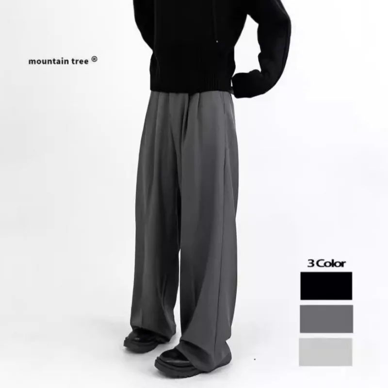 

Мужские однотонные широкие брюки свободного кроя в корейском стиле, повседневные плиссированные брюки в пол