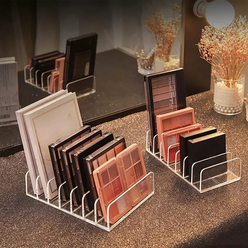 Transparent Eyeshadow Palette Organizer, Powder Blush Makeup Palette Storage Rack, Multi-Compartment Cosmetics Display Stand, Desktop Vanity Makeup Storage Box, Multifunctional Card and Data Cable Organizer