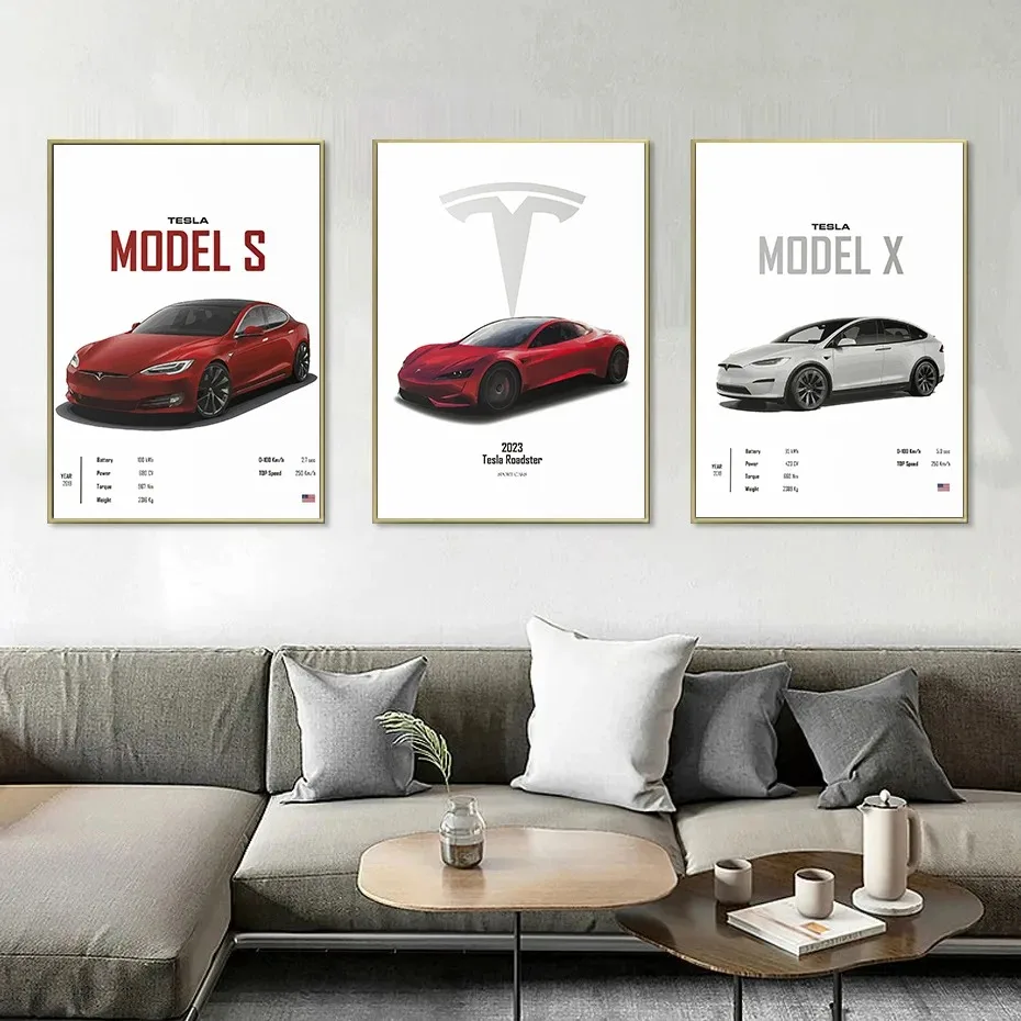 TESLA MODEL S MINI COOPERCABRIO Luxury car Wall Art Canvas Painting Nordic Posters And Print Wall Pictures Living Room Decorr