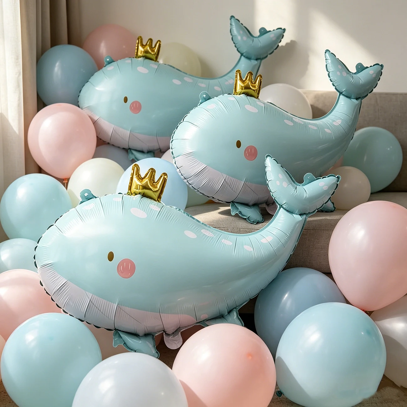 Crown Whale Foil Balloon Ocean Themed Party Ocean Adventure Birthday Animal Themed Baby Shower Children's Room Backdrop