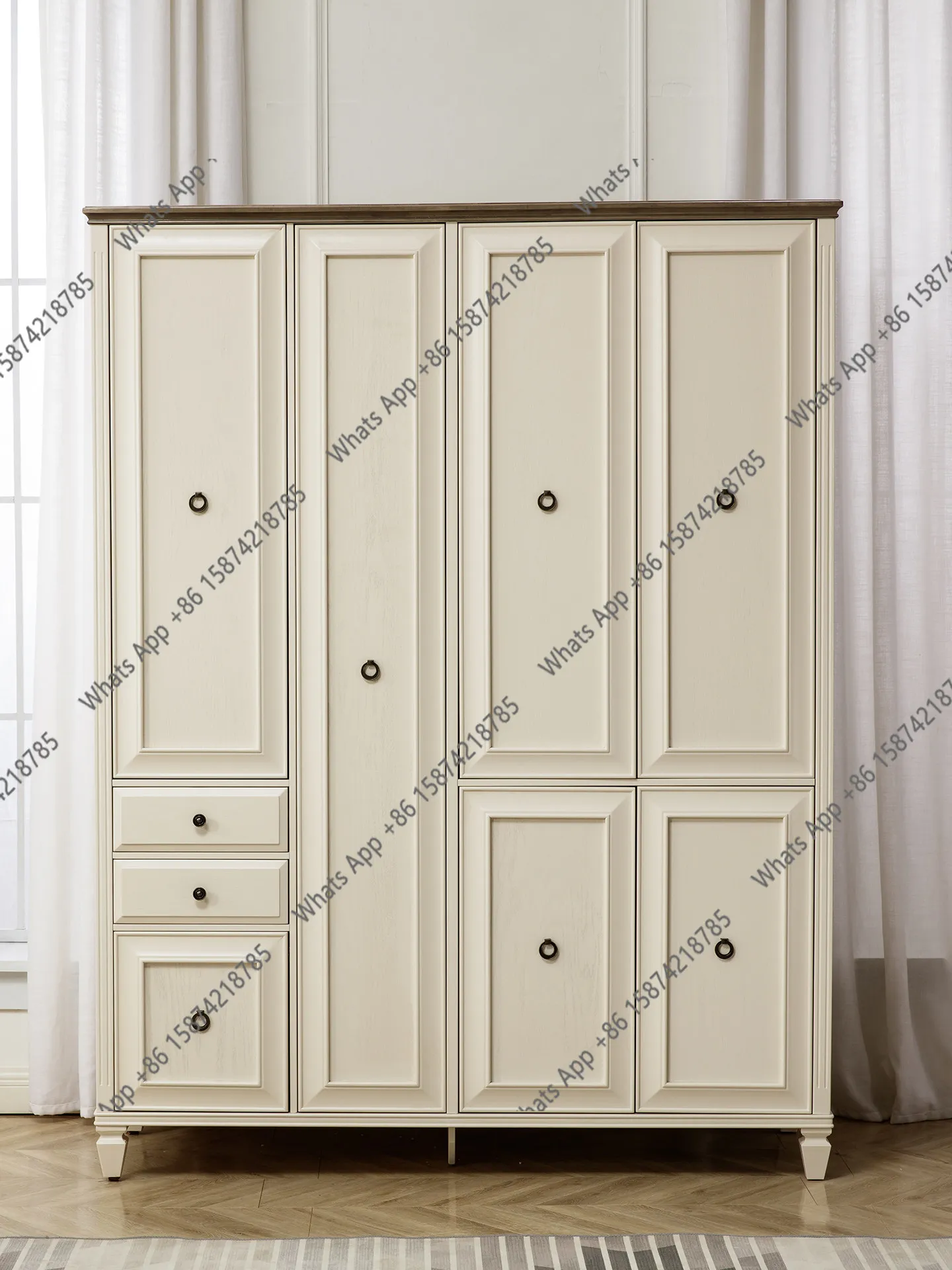 American wardrobe pure solid wood four-door large wardrobe light luxury custom white furniture swing door bedroom locker