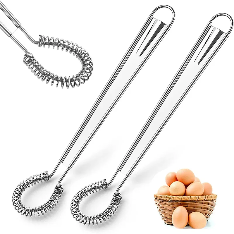 2Pcs Stainless Steel Mini Whisk Spring Coil Wire Egg Beater Set Handheld Egg Whisk Beater Manual Hand Whisker Kitchen Tiny Whisk