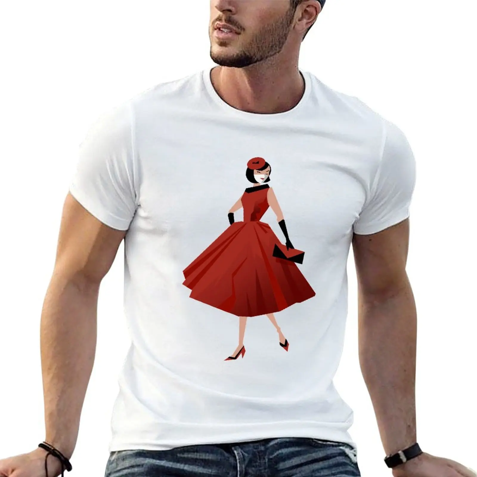 

Brunette in Red T-Shirt t shirt man plain t shirts for man graphic funny T-Shirt