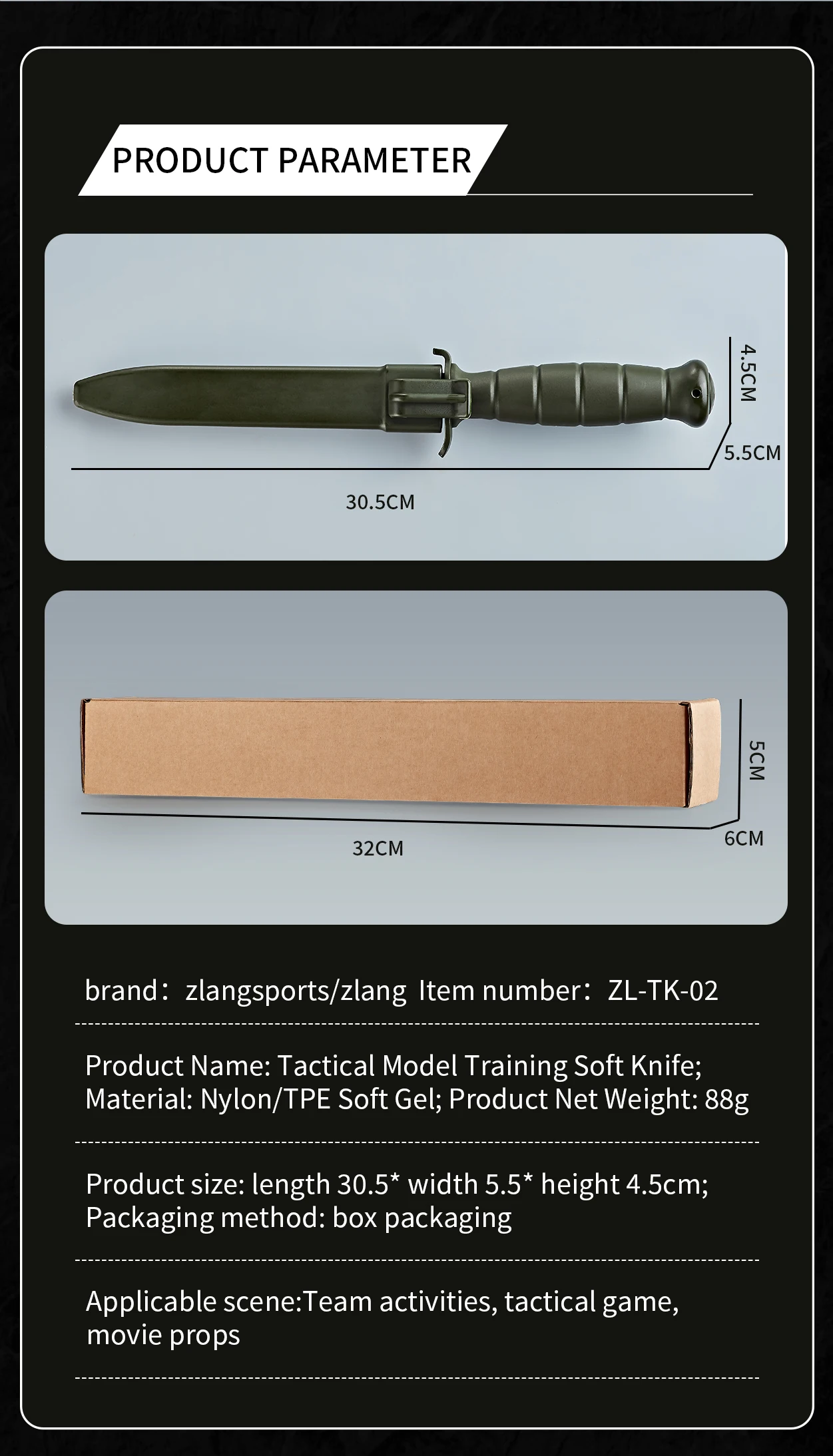 Zlang Trainingsmesser mit feststehender Klinge, ABS-Griff, TPE-Softklinge, Gummi-Militärtrainingsmodellmesser – Detail 2
