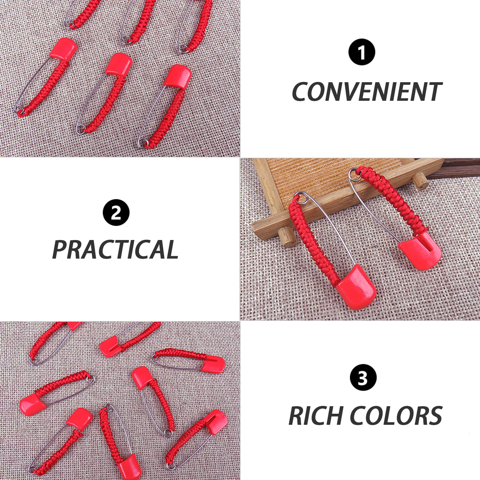 

10pcs Red Rope Brooches Baby Diaper Safety Pins Lucky Iron Plastic Clothes Accessories Rich Colors Durable U Shaped Groove