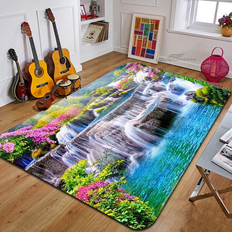 

River Waterfall Landscape Pattern Decorative Carpet Children's Bedroom Floor Pad Can Customize Rug Living Room Cushion Door Pad