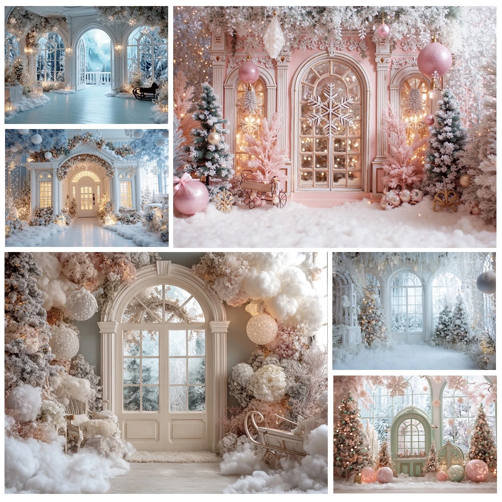 

MOON.QG Christmas 2025 Backgrounds For Photographs Studio Pink Xmas Trees Glitter Custom Backdrop Party Supplies Birthday Decor