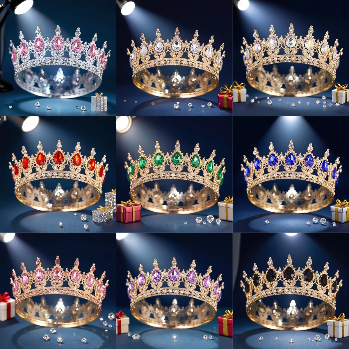 バロッククリスタルティアラとクラウンヘッドバンド女性のためのパーティープロム王冠ブライダルウェディングヘアアクセサリージュエリークラウンティアラギフト