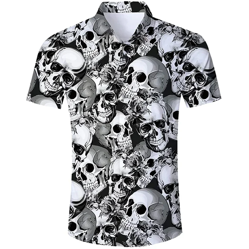 Hawaiian Beach Goth Skull Horror Shirt Men's clothing Pop 3D printed Shirt Short Sleeve y2k Top Vintage clothing lapel shirt