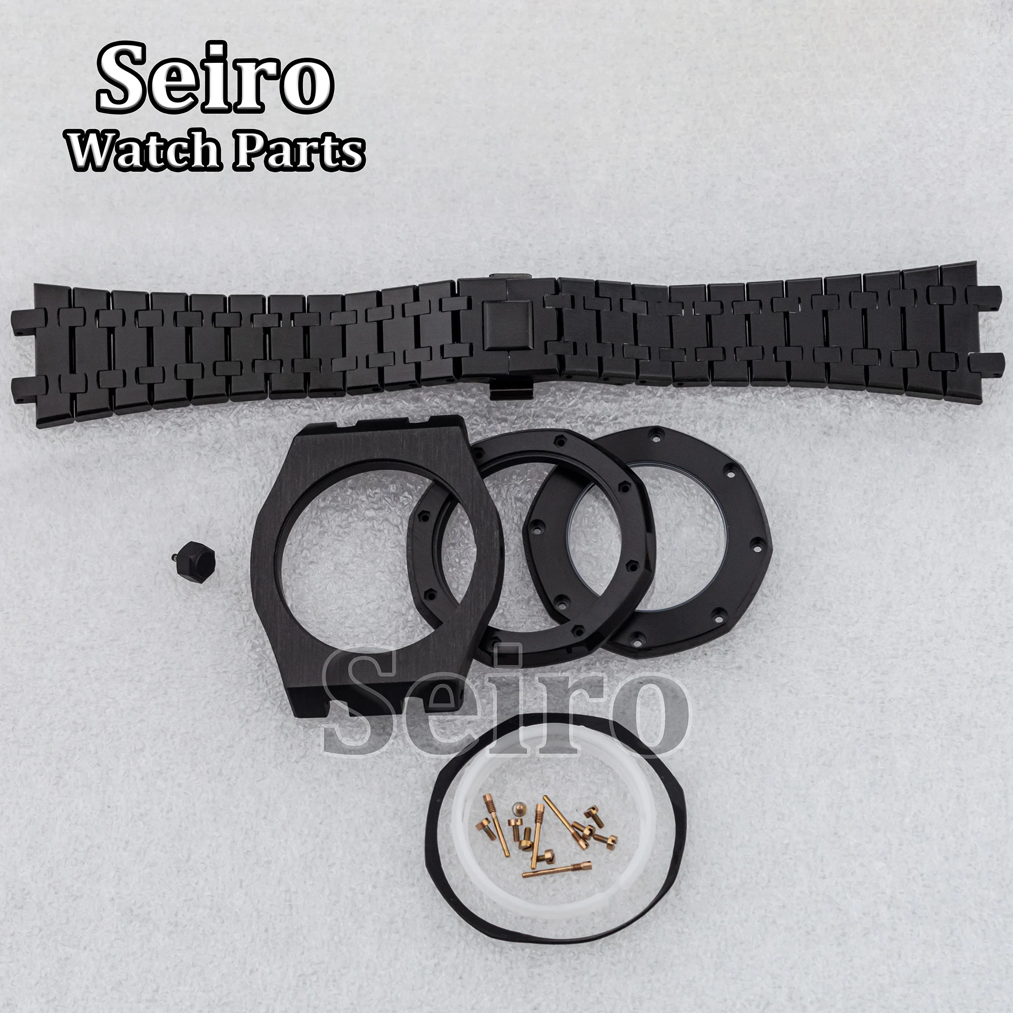 42mm Octagon Watch Case Sapphire Crystal Glass Modify PVD Black Stainless Steel Strap for 31.8mm Dial Royal NH35 NH36 Movement