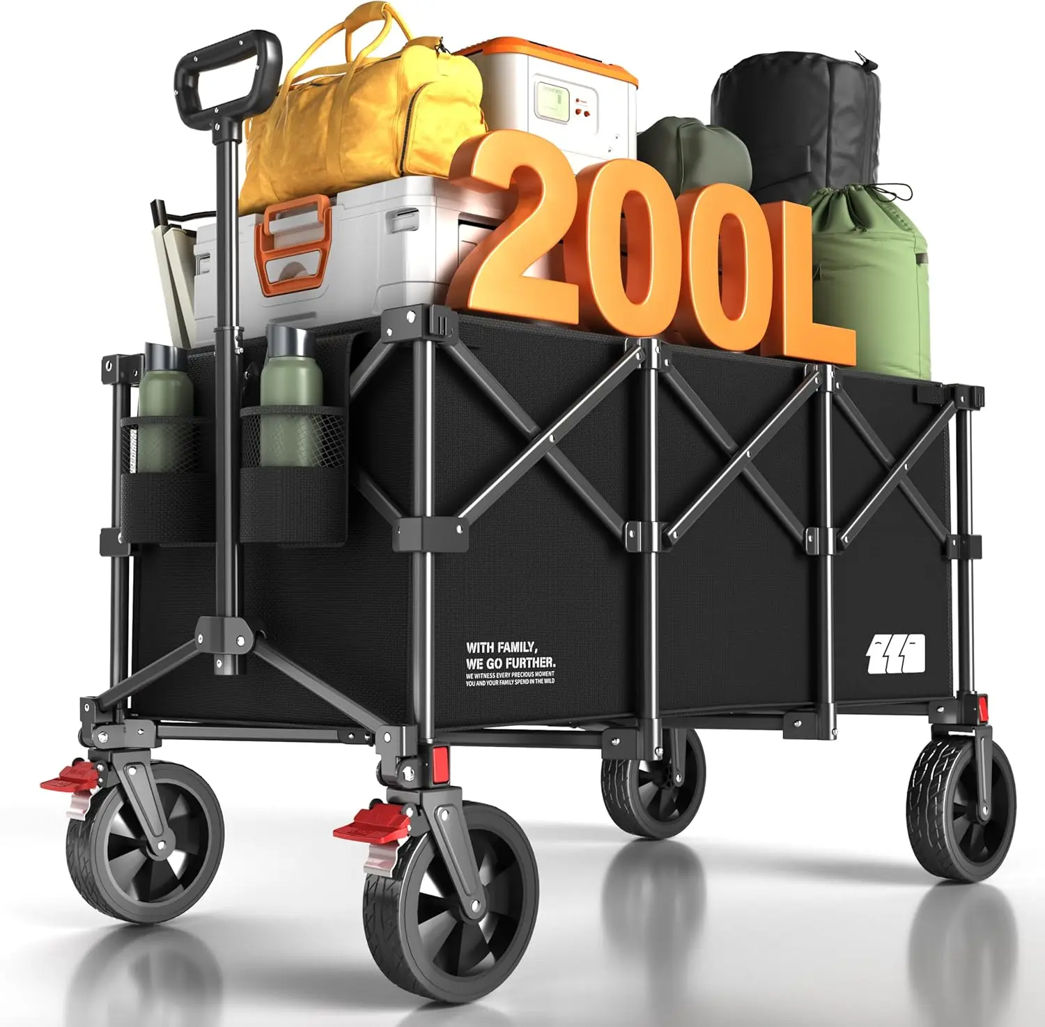 

Складная тележка на 200 л, усиленная, с тормозом, для кемпинга, сада, спорта, пикника