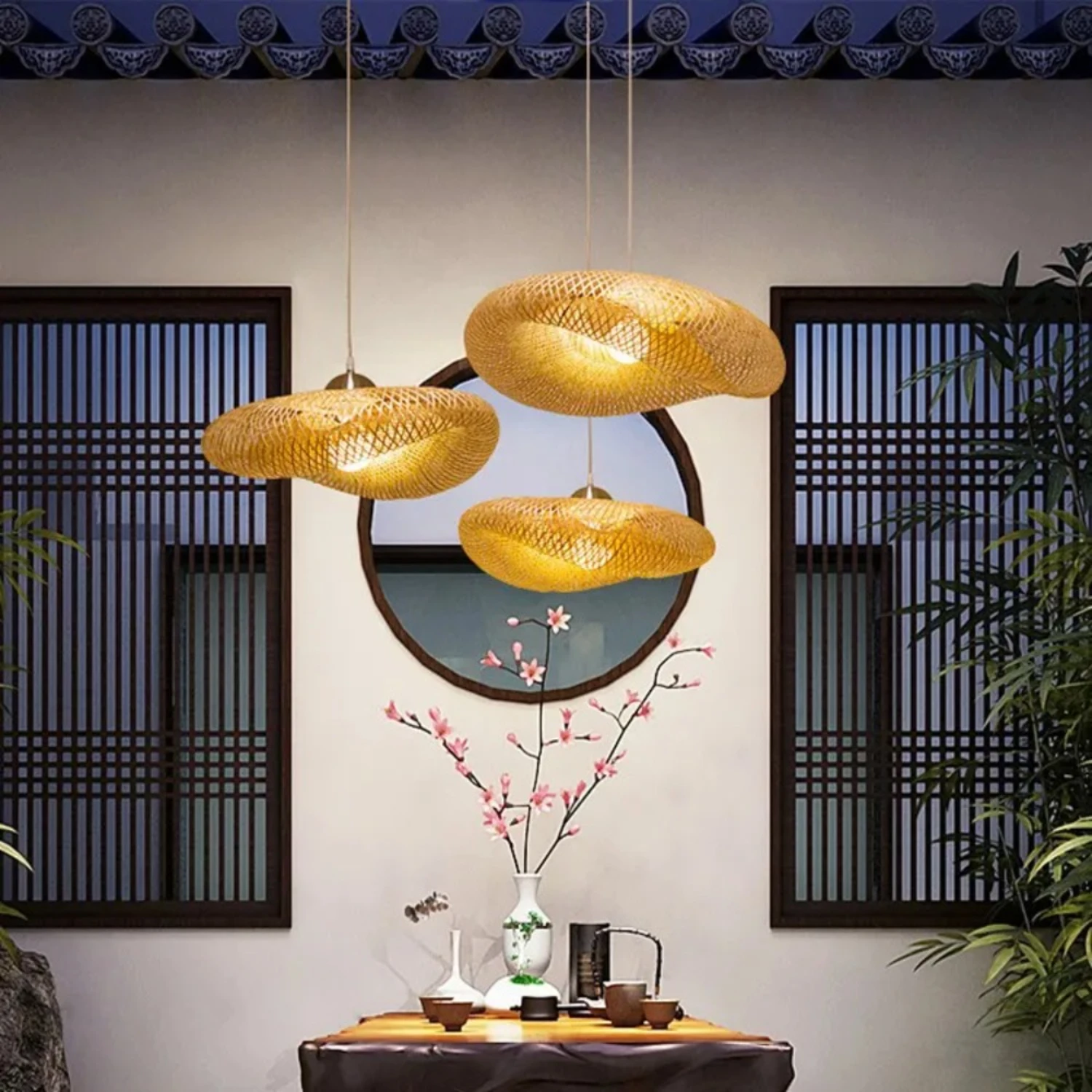 

New Elegant and stunning, this Asian style bamboo rattan pendant lamp is a gorgeous hanging ceiling light fixture with sophistic