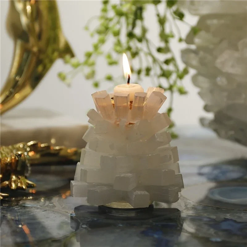 

Natural Selenite Candle Holder Quartz Crystal Stone Candlestick Handmade Table Dinner Home Decoration Wedding Centerpieces Craft