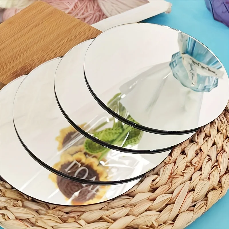 2DExquisite Silvery Mirror Stickers 1MM 25CM Decorative Trays Living Room Bedroom Nursery Bathroom Hotel Elegant Home Decor 4PCS