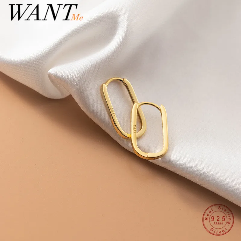 WANTME 925 Sterling Silver Simple Oval Glossy Huggies Ear Buckle for Women Fashion Bohemian European piercing Earrings Jewelry