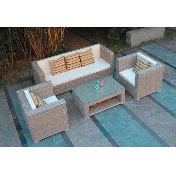 

Furniture wicker rattan beach sofa Chinese outdoor plastic PE rattan patio balcony pool side garden sofa set