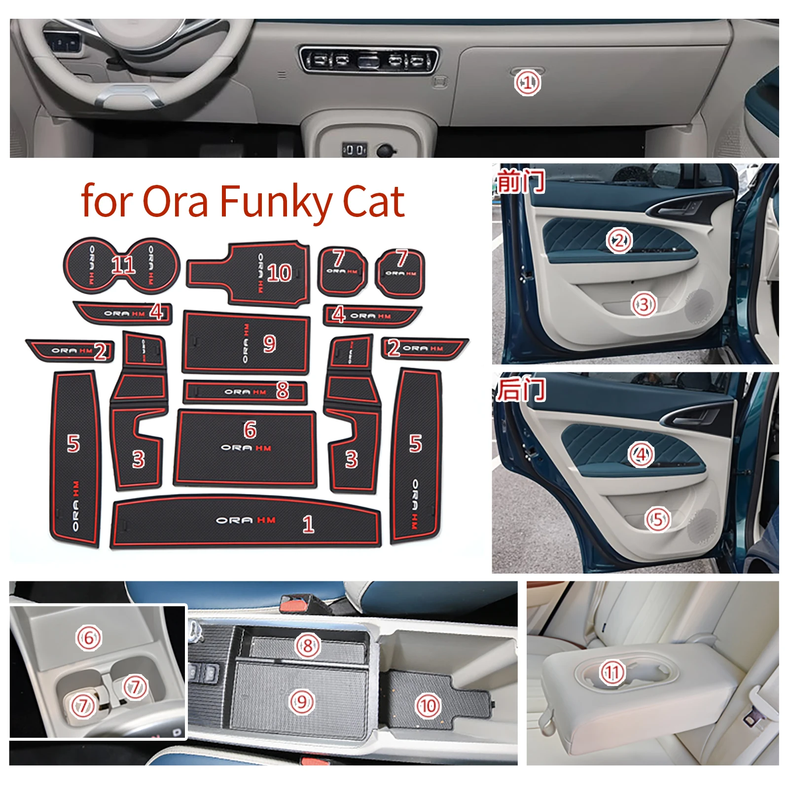 Smabee Car Gate Slot Cup Mat for Ora Funky Cat Anti-Slip Door Groove Pad Non-Slip Rubber Coaster Interior Accessories