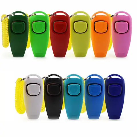 2 In 1 Pet Clicker Dog Training Whistle Answer Card Pet Dog Trainer Assistive Guide With Key Ring Dog Pet Cat Pet Supplies