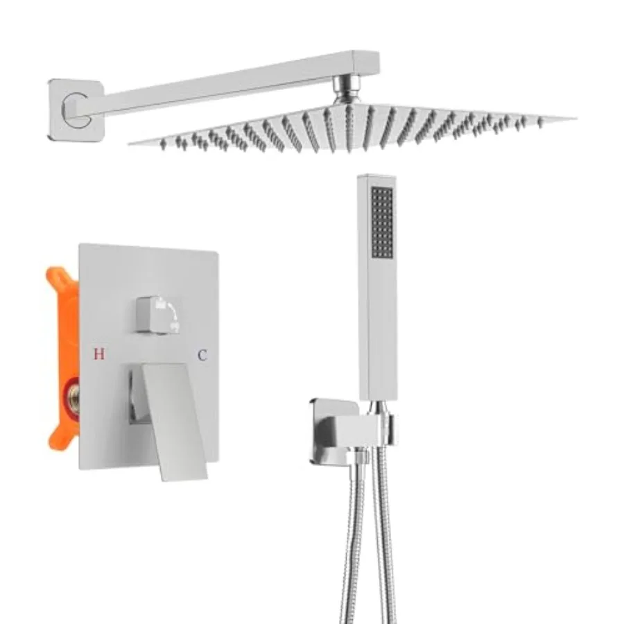 

Bathroom Shower Faucet Set10 Inch Rain Shower Head with Handheld SprayBrass Shower Valve Trim KitWall Mounted Square Rain Showe