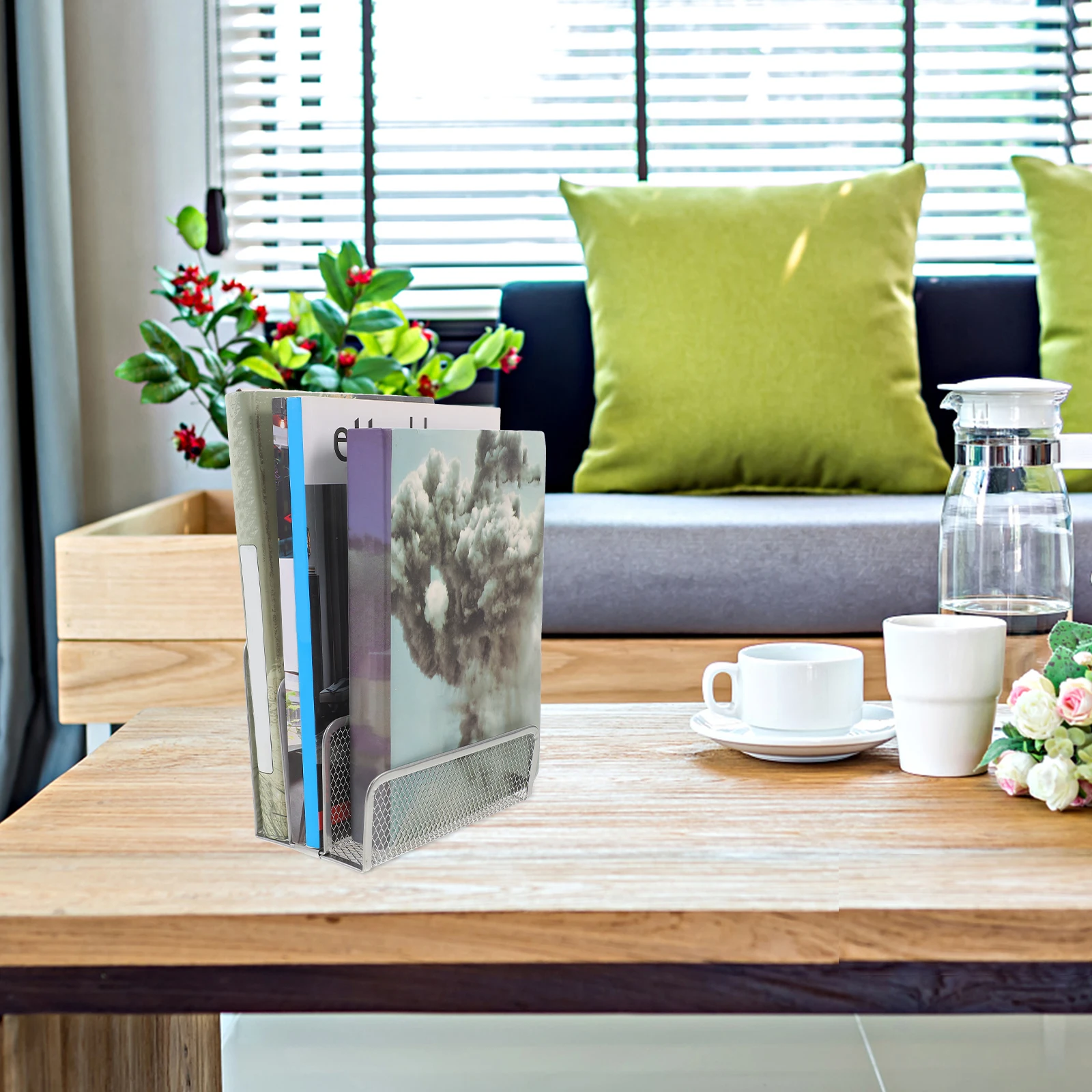 منظم ملفات معدني بثلاثة أقسام، حامل كتب مكتبي لسطح المكتب، رف مستندات البريد، رف ملفات للوازم المنزلية #1