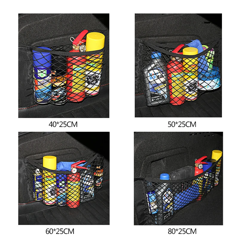 Car Back Rear Mesh Trunk Seat Elastic String Net Magic Sticker Universal Storage Bag Pocket Cage Auto Organizer Seat Back Bag